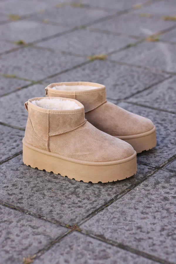 Hannah Beige Suedette Platform Comfort Mini Boots