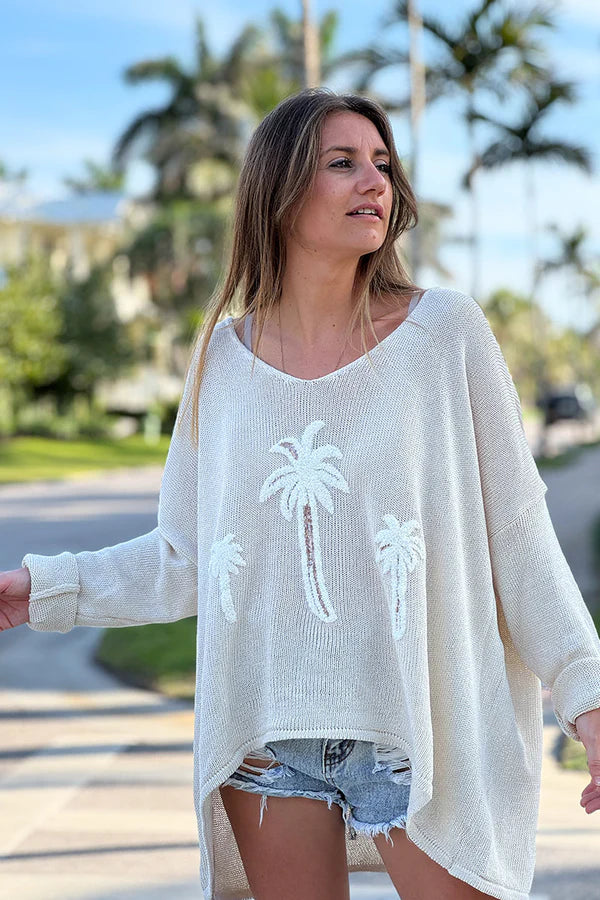 Beige Textured Palm Slouchy Knit Sweater