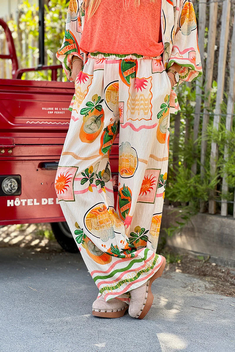 Beige Tropical Vintage Pull-On Pants