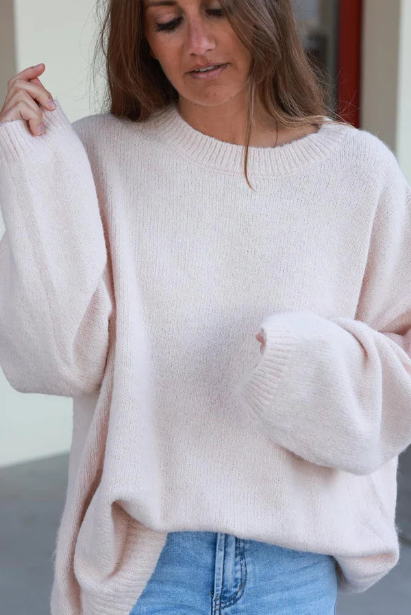 Extra Light Pink Wool Blend Slouchy Sweater