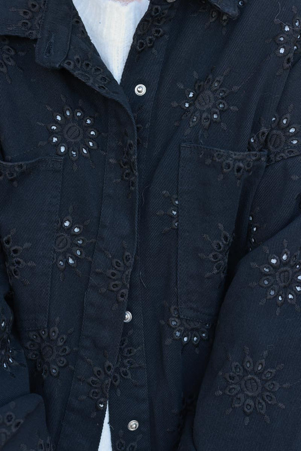 Black Eyelet Starburst Denim Shirt Jacket