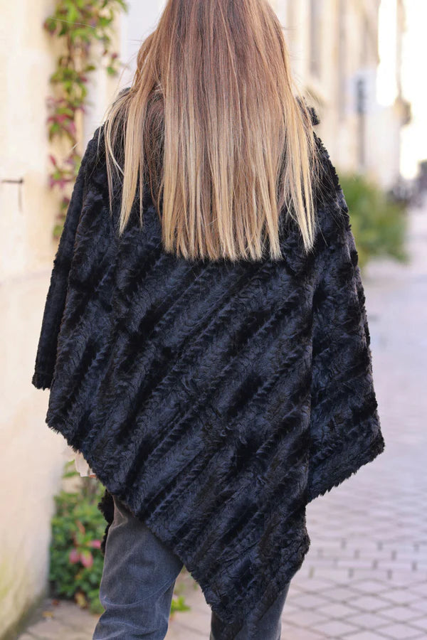 Black Faux Chinchilla Poncho Cape