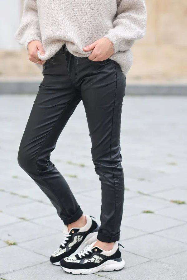 Black faux leather slim fit pants