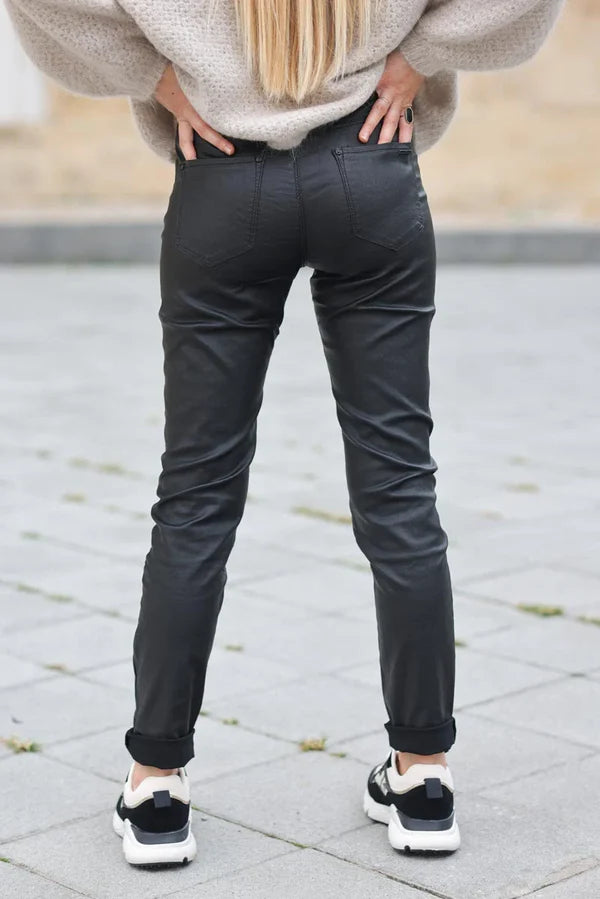 Black faux leather slim fit pants