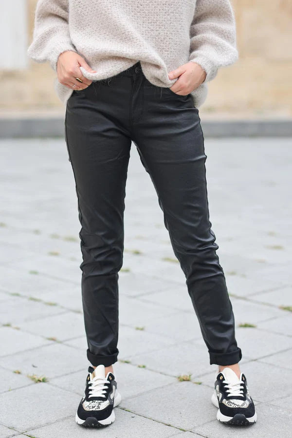 Black faux leather slim fit pants