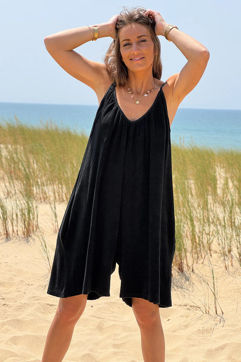 Black Gauze Tie-Shoulder Playsuit