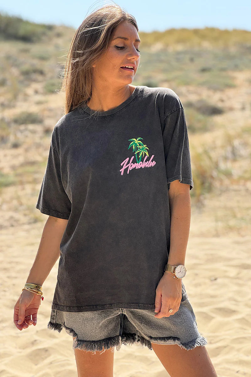 Black Honolulu Screen Print Tee