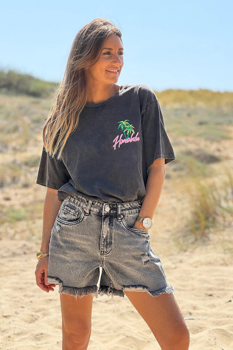 Black Honolulu Screen Print Tee