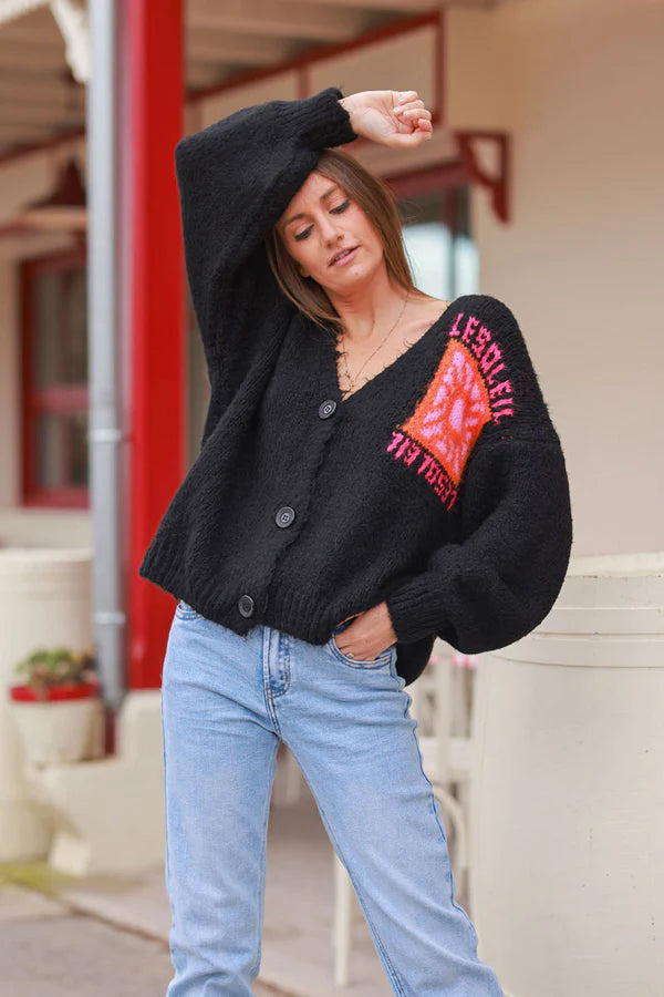 Black Knit “Le Soleil” Cardigan Sweater