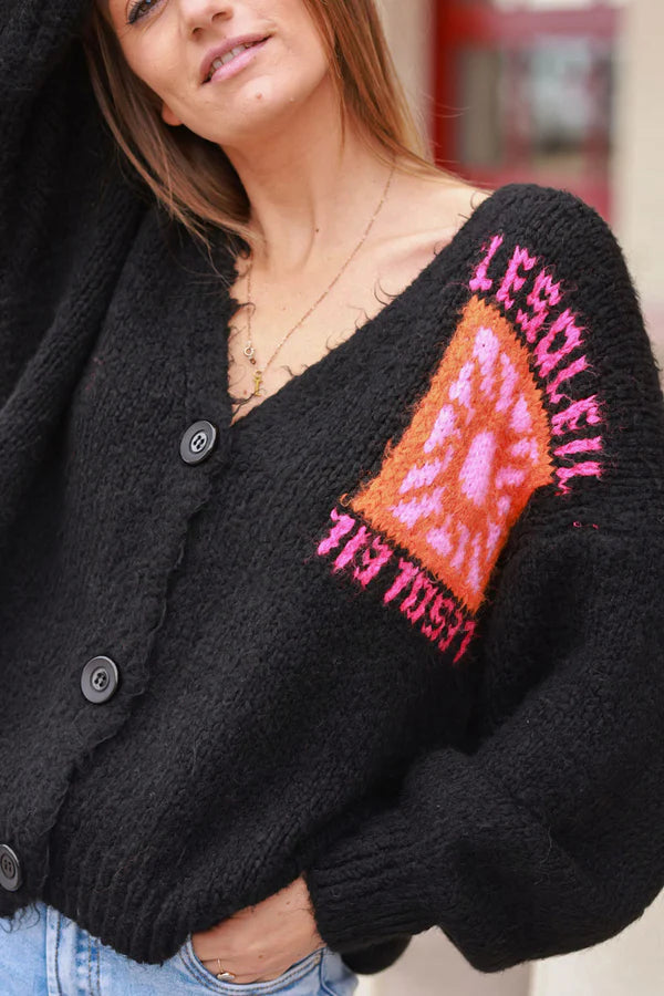 Black Knit “Le Soleil” Cardigan Sweater