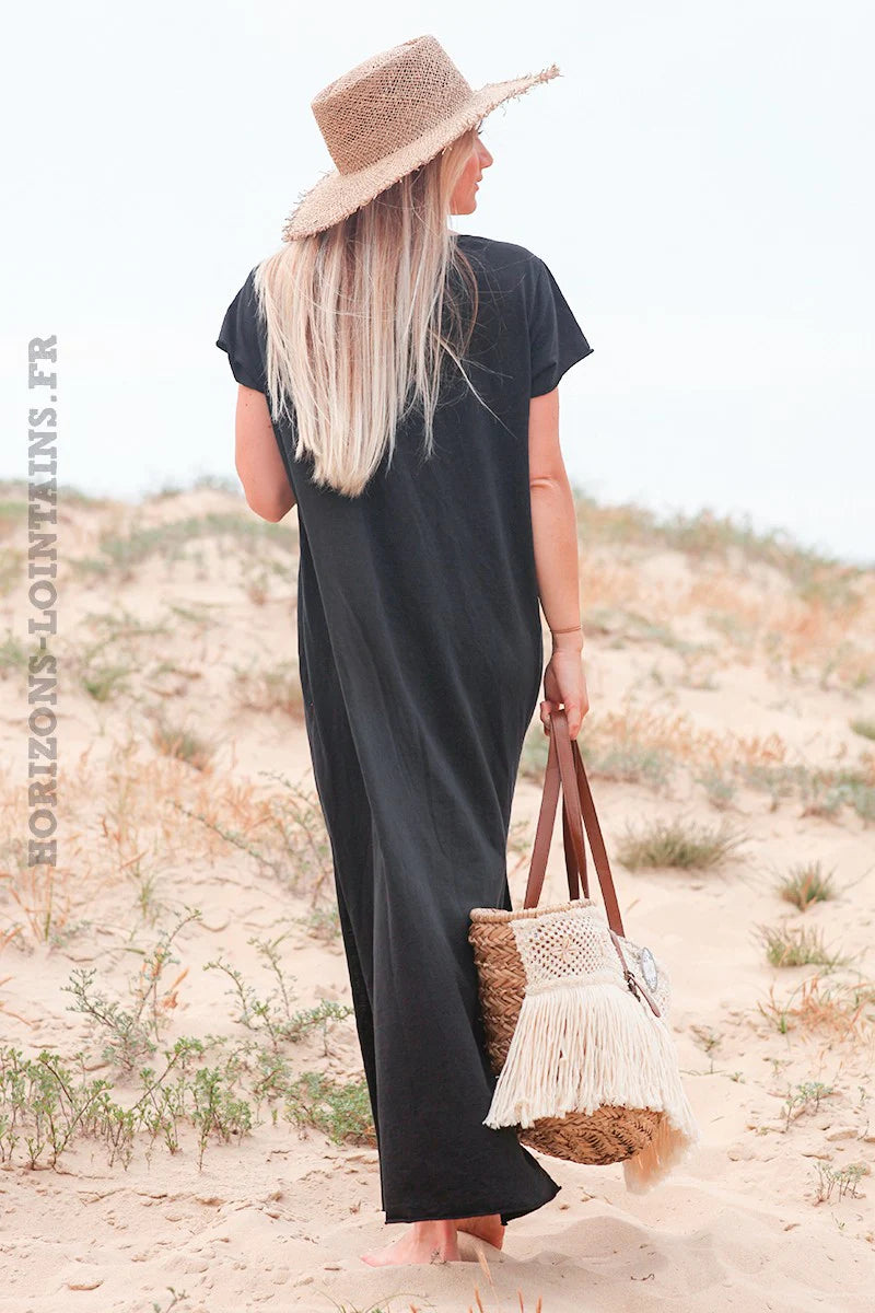 Black 'Rock and Roll' Cotton Maxi Dress