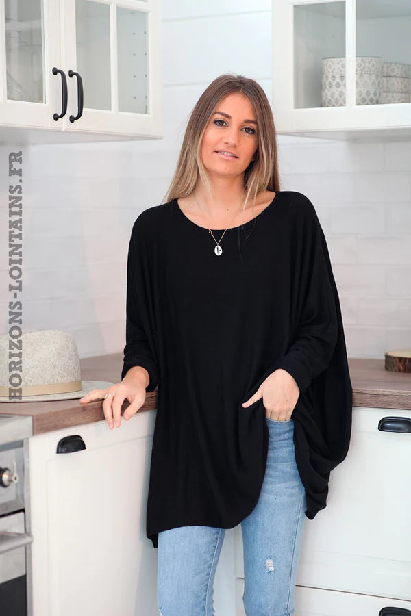 Black Oversized Batwing Sweater