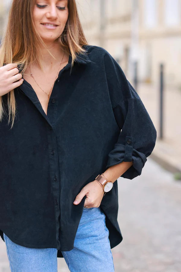 Black Pinwale Corduroy Button-Down Shirt