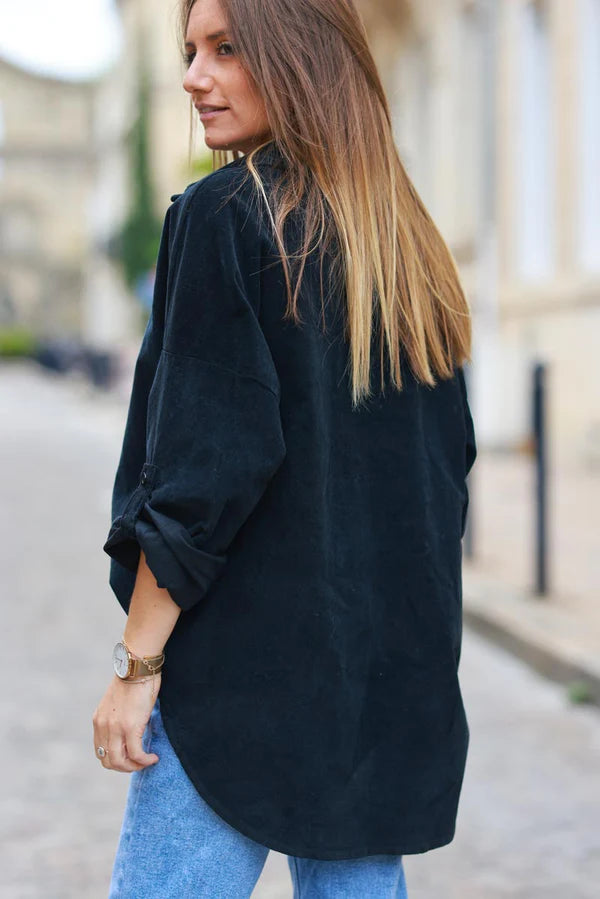 Black Pinwale Corduroy Button-Down Shirt