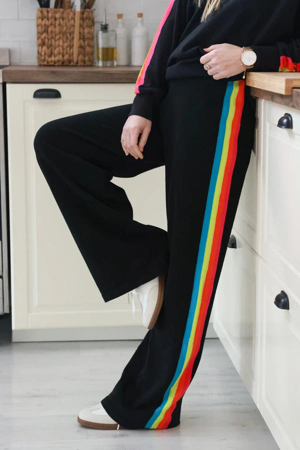 Black Rainbow Stripe Knit Lounge Pants