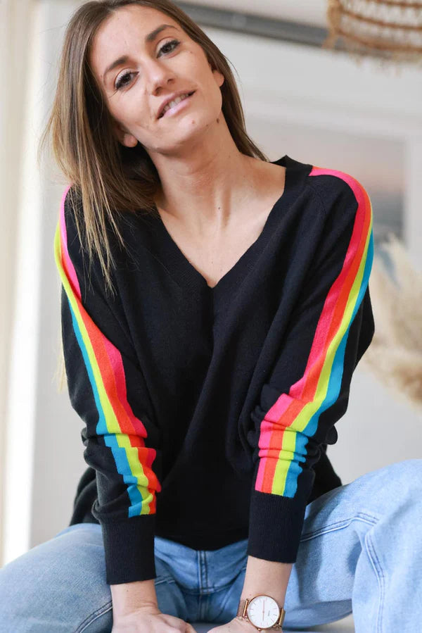 Black Rainbow Stripe Knit Lounge Top