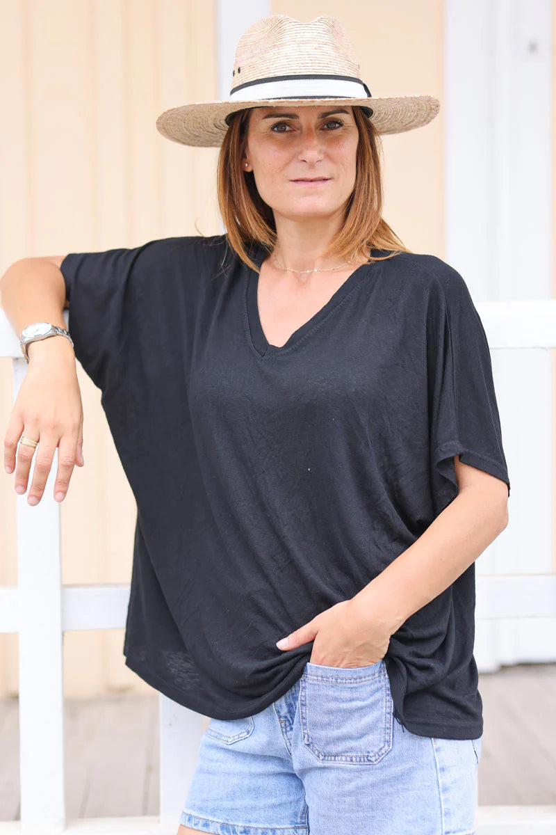 Black Relaxed Fit Batwing Super Soft T-shirt
