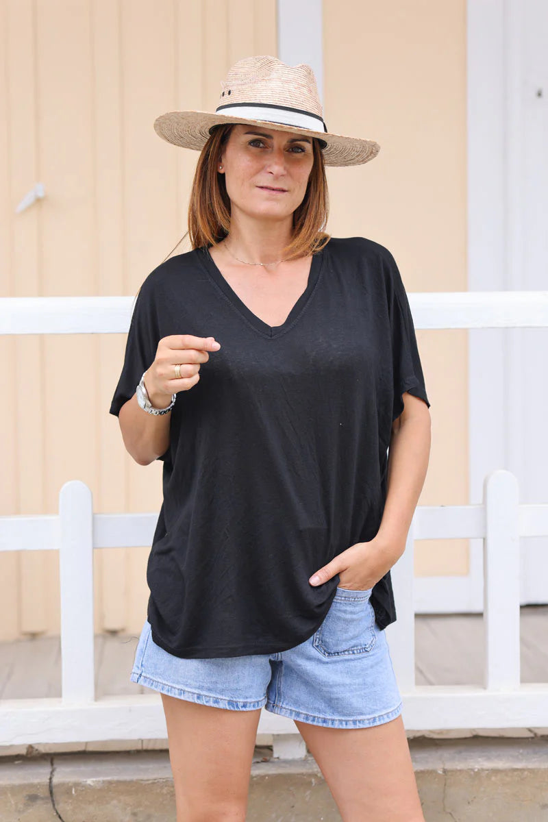 Black Relaxed Fit Batwing Super Soft T-shirt