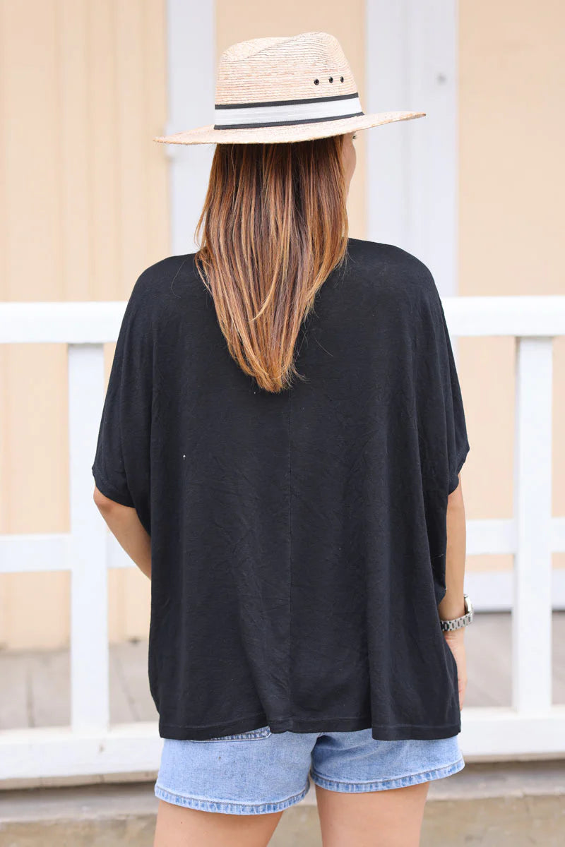 Black Relaxed Fit Batwing Super Soft T-shirt