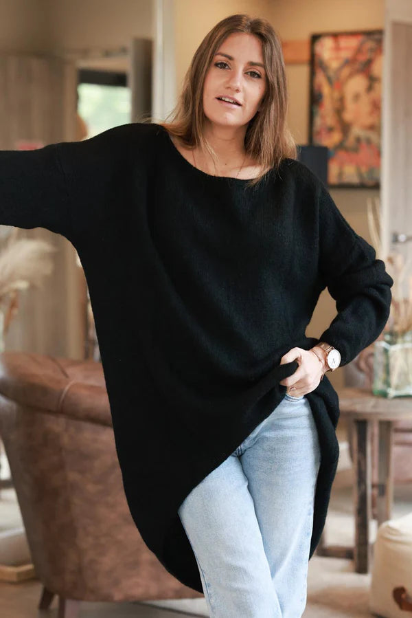 Black Silver Star Wool Blend Slouchy Knit Top