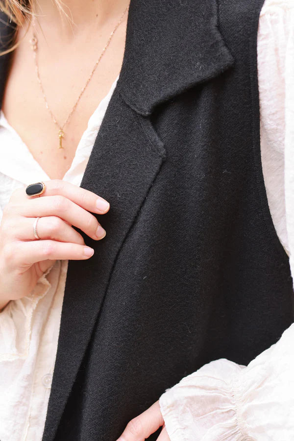 Black Tailored Knit Duster Vest