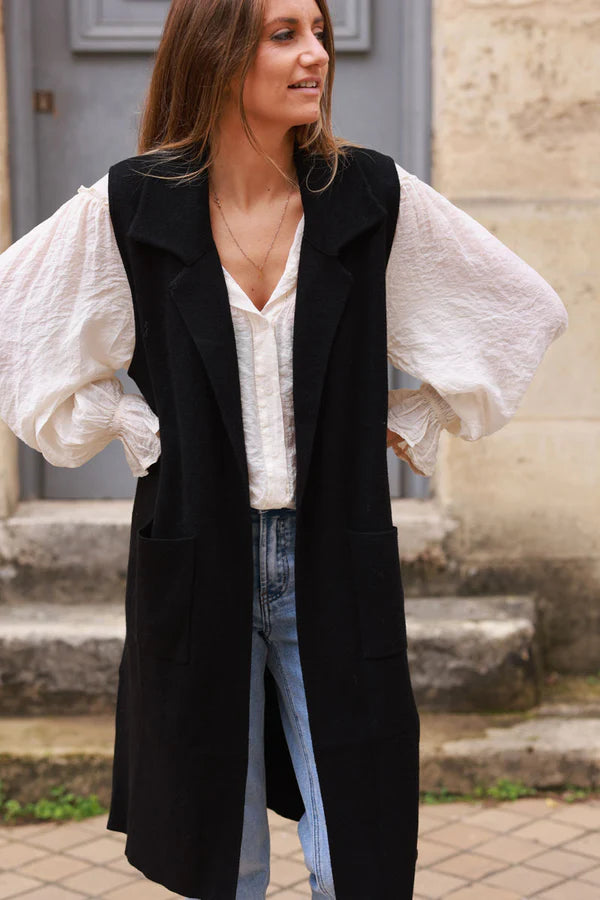 Black Tailored Knit Duster Vest