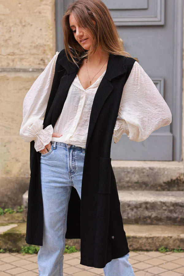 Black Tailored Knit Duster Vest