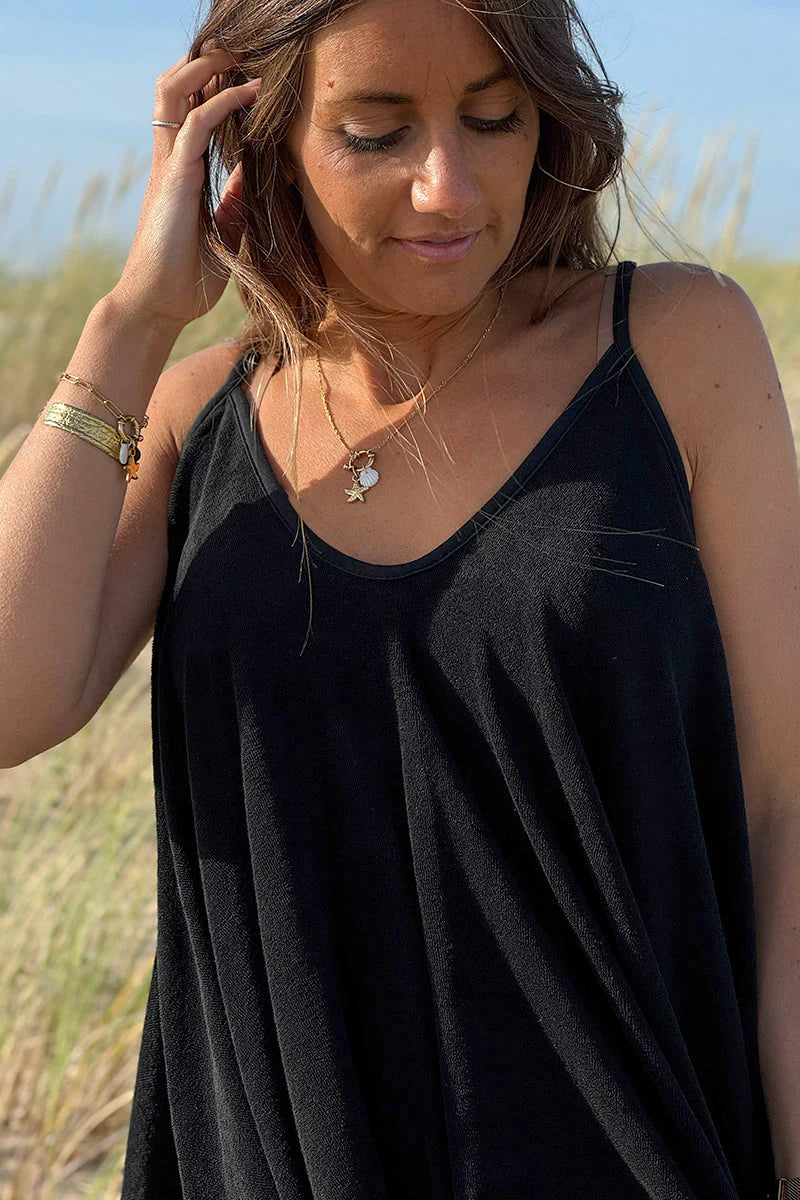 Black Terry Cloth Swing Dress