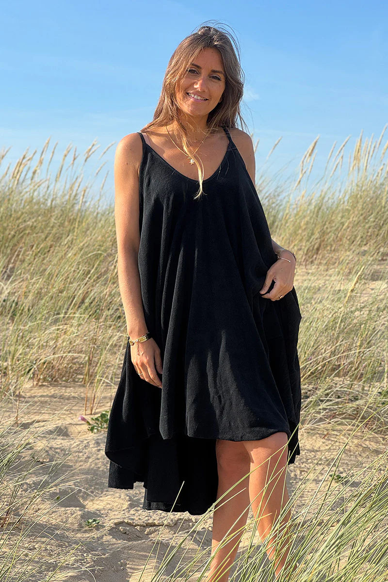 Black Terry Cloth Swing Dress