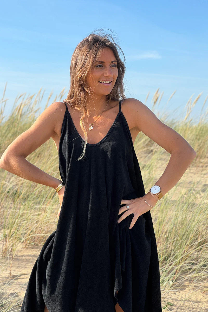 Black Terry Cloth Swing Dress