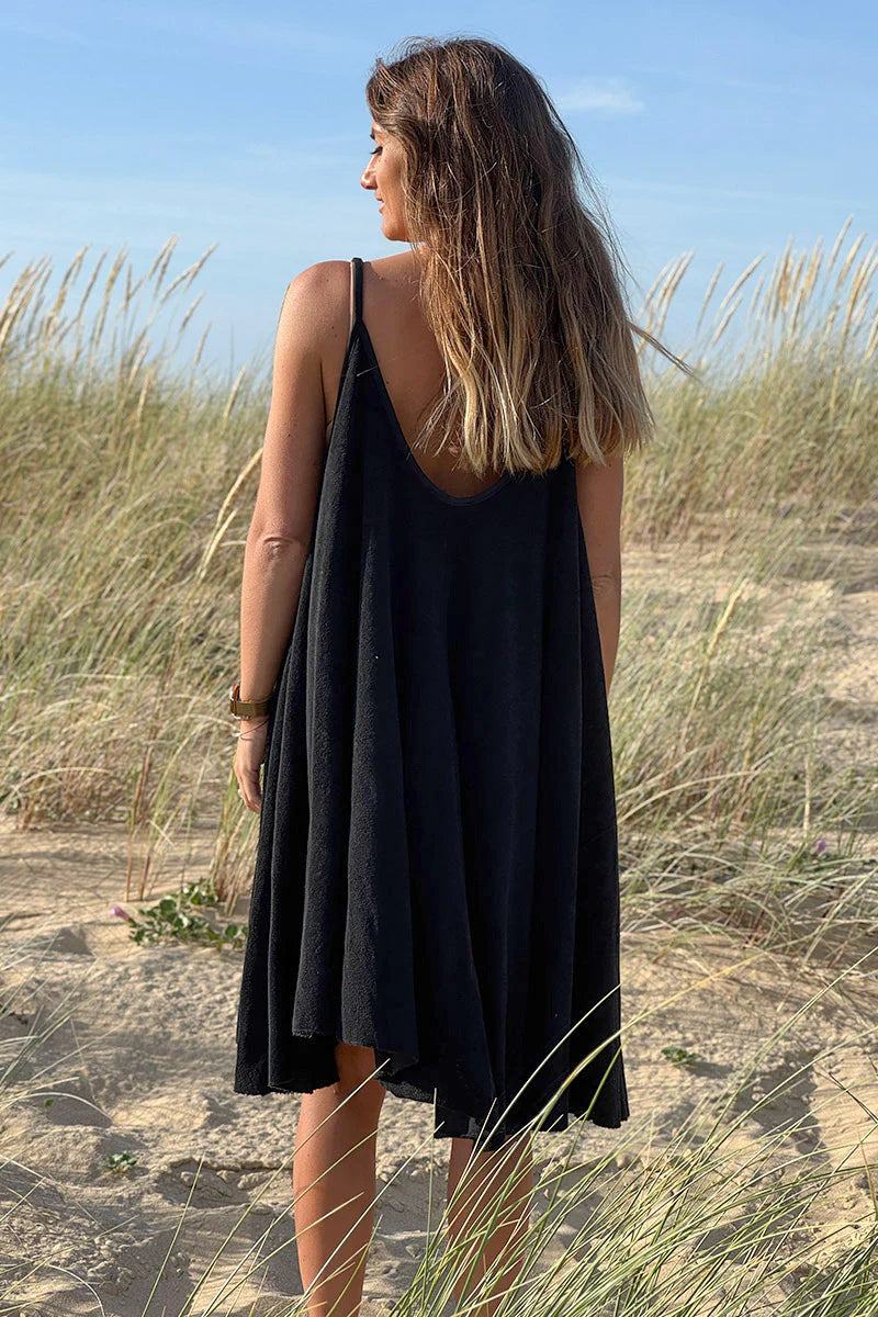 Black Terry Cloth Swing Dress
