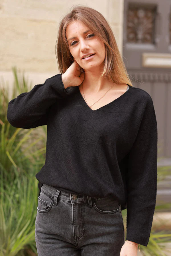 Black ultra-soft, Viscose Blend V-Neck Sweater