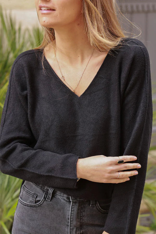 Black ultra-soft, Viscose Blend V-Neck Sweater