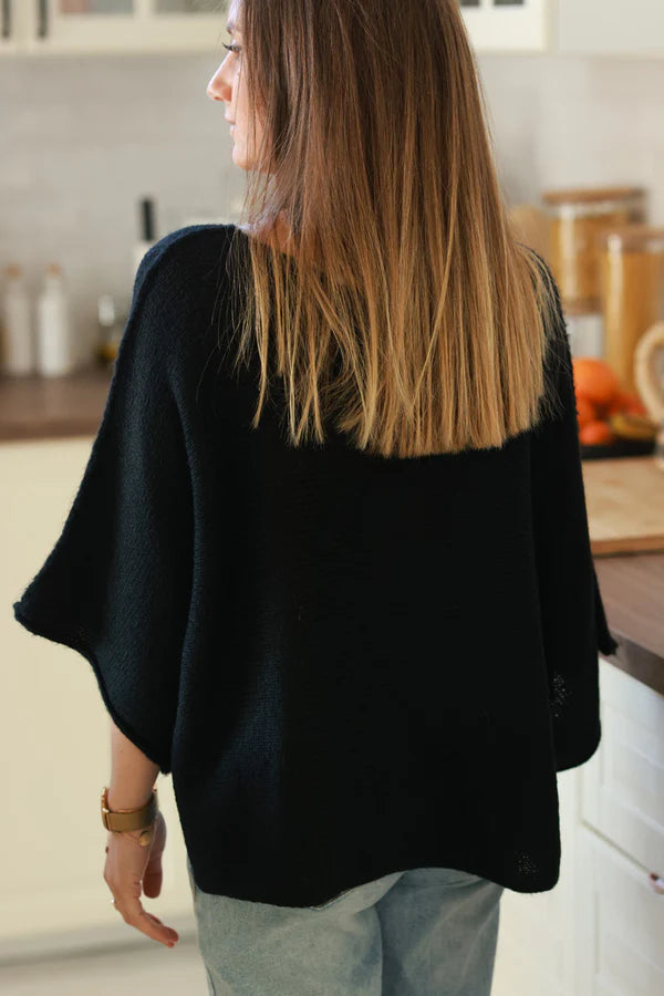 Black Wool Blend Cropped Sweater