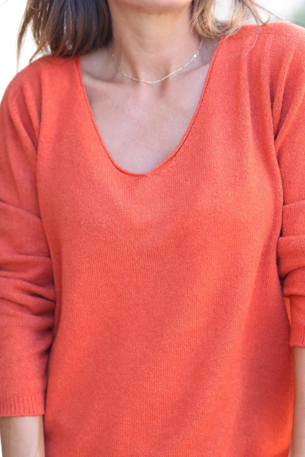 Blood Orange Soft Basic V-neck Sweater