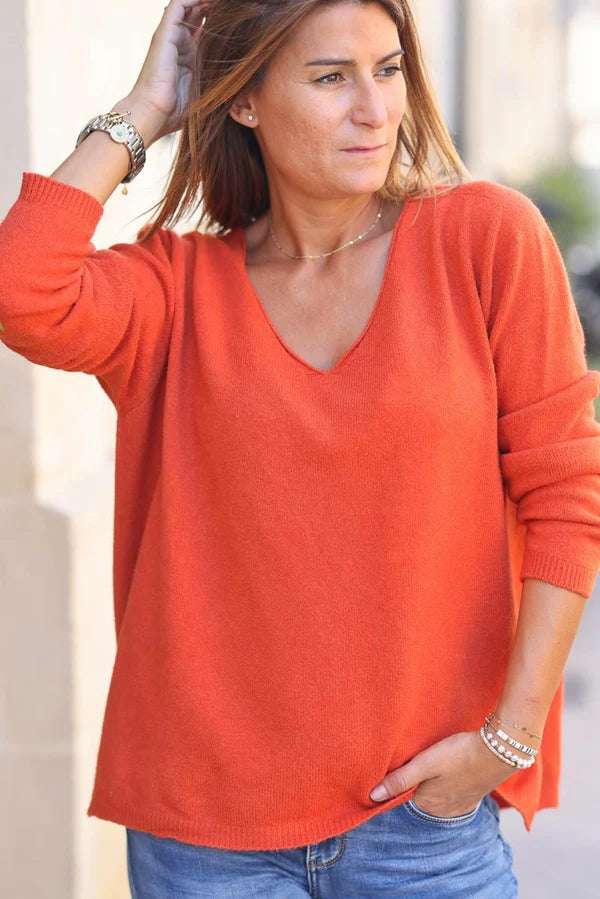 Blood Orange Soft Basic V-neck Sweater