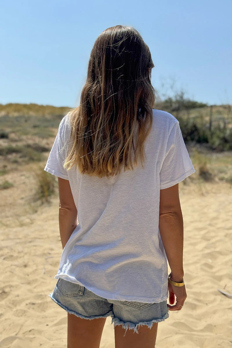 Blue Boho Heart Stretch V-Neck Tee