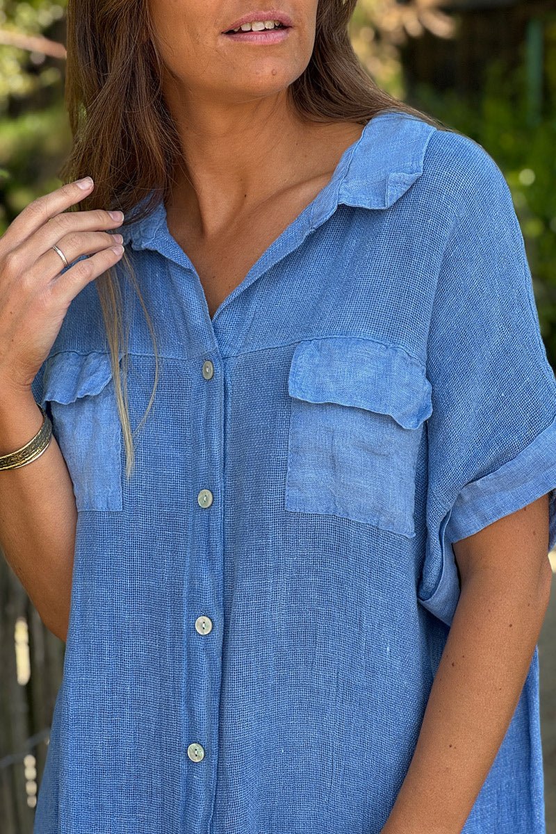 Blue Linen Beach Maxi Dress