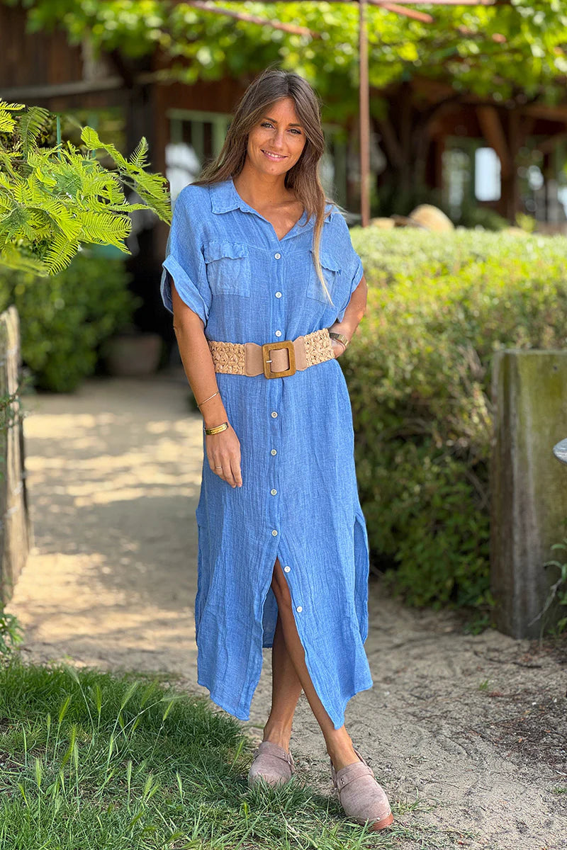 Blue Linen Beach Maxi Dress