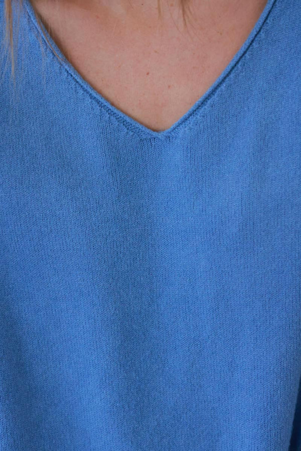 Blue Soft Basic V-neck Sweater