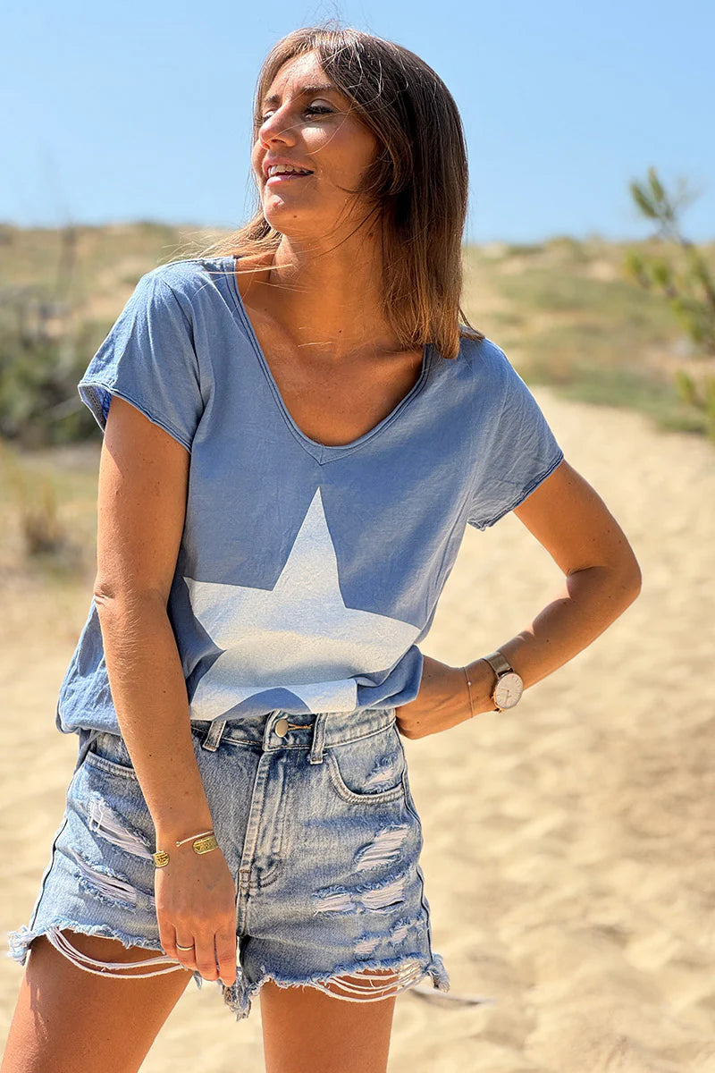 Blue Star Lightweight V-Neck Tee