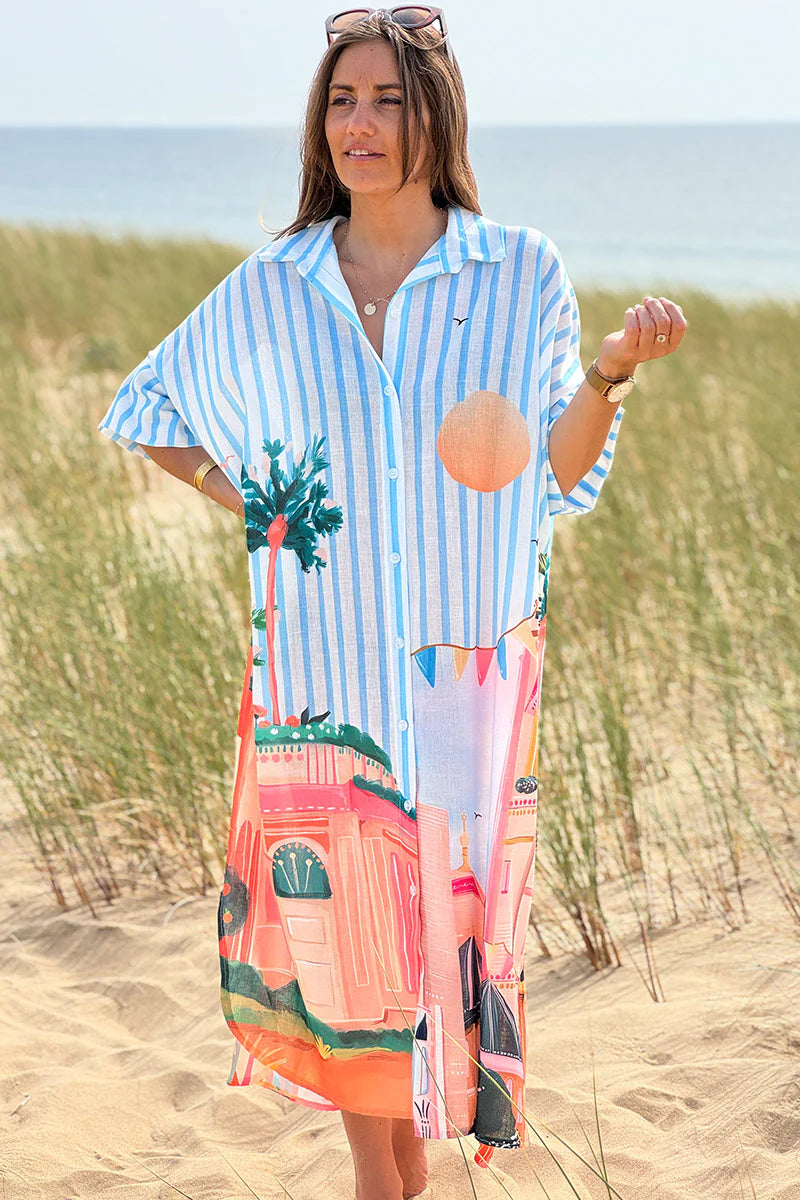 Blue Stripe Moroccan Breeze Cabana Dress