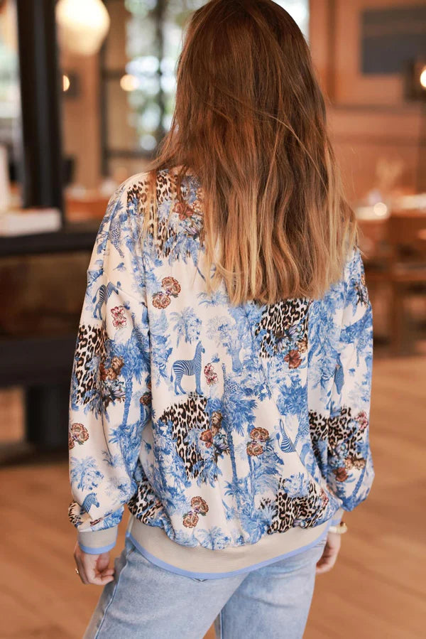 Blue Sweatshirt with Jungle Print