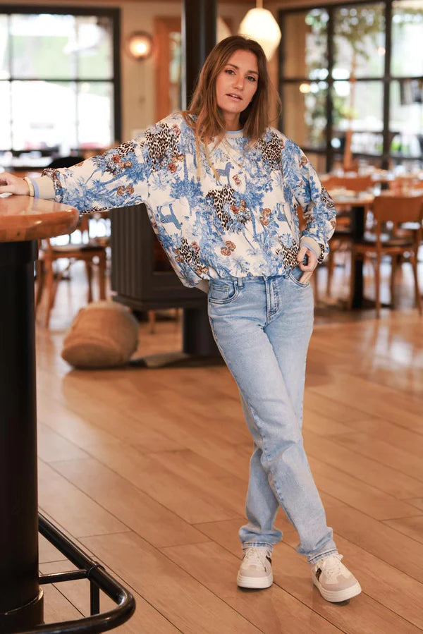 Blue Sweatshirt with Jungle Print