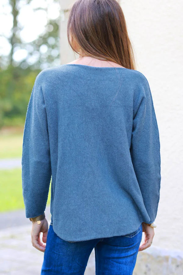 Dusty Blue ultra-soft Viscose Blend V-Neck Sweater