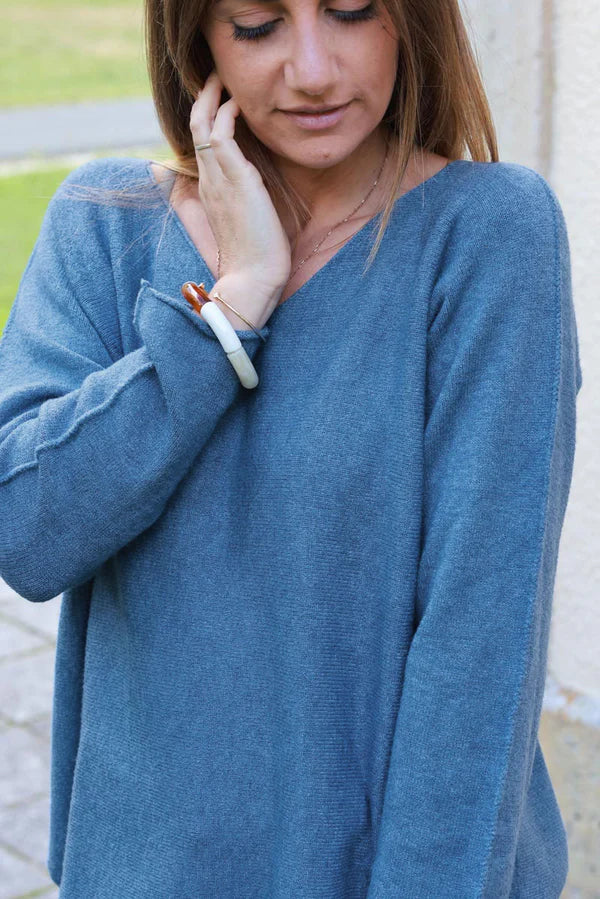 Dusty Blue ultra-soft Viscose Blend V-Neck Sweater