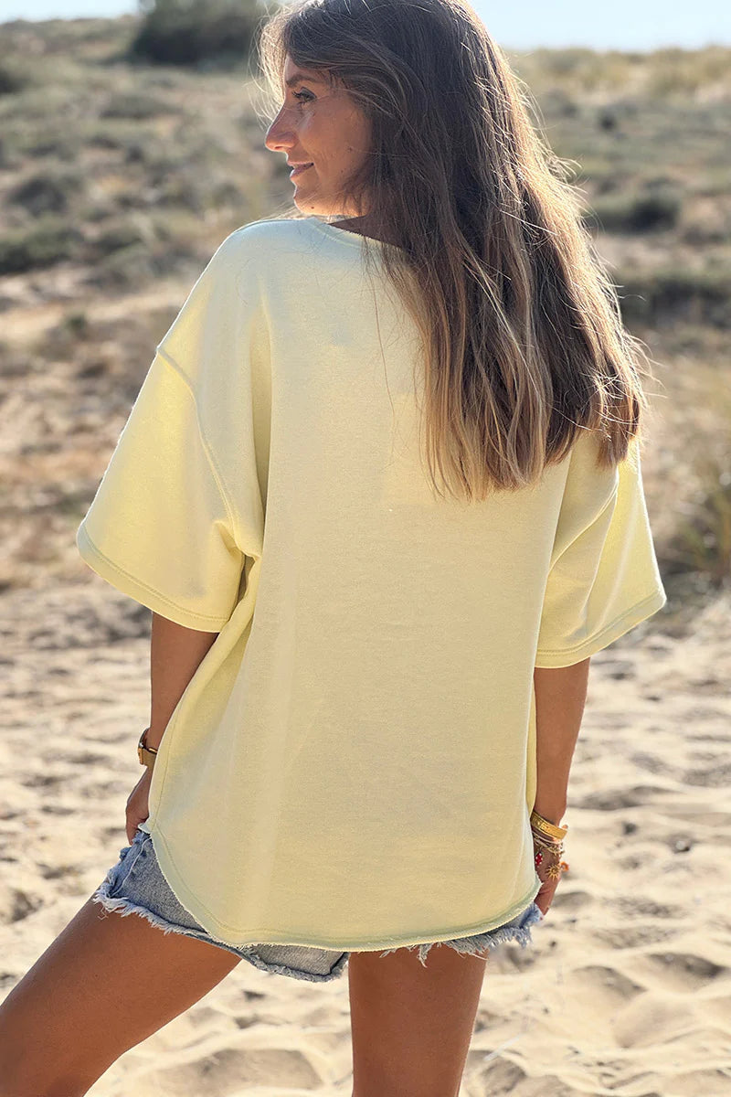 Butter Yellow “CIAO” Lightweight Slouchy Dolman Tee