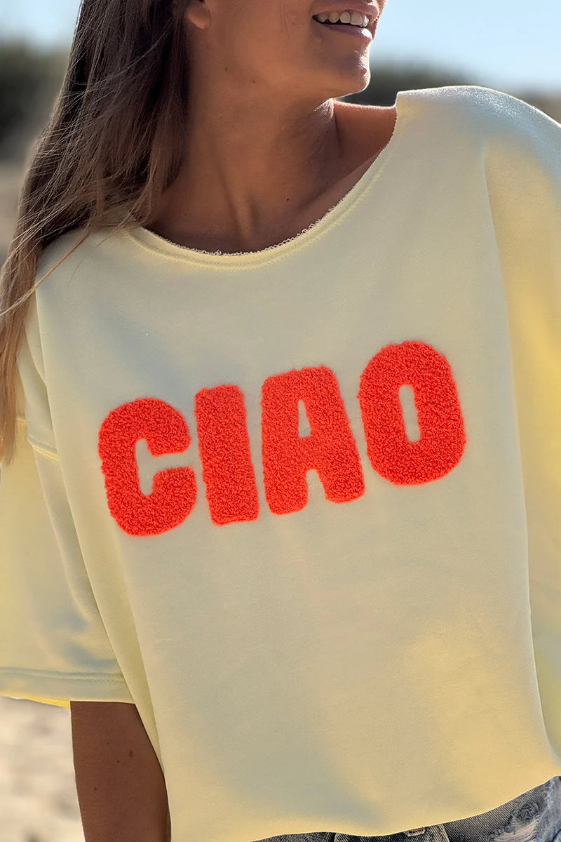 Butter Yellow “CIAO” Lightweight Slouchy Dolman Tee