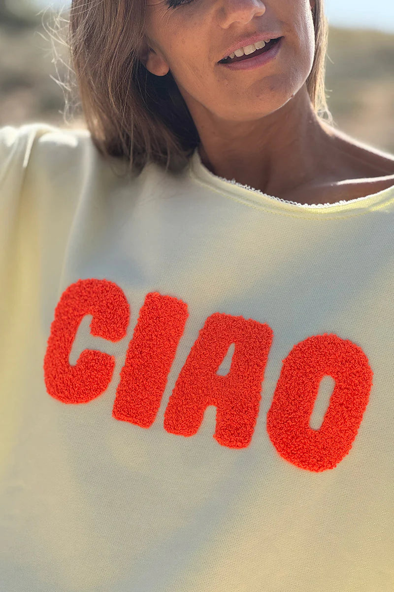 Butter Yellow “CIAO” Lightweight Slouchy Dolman Tee