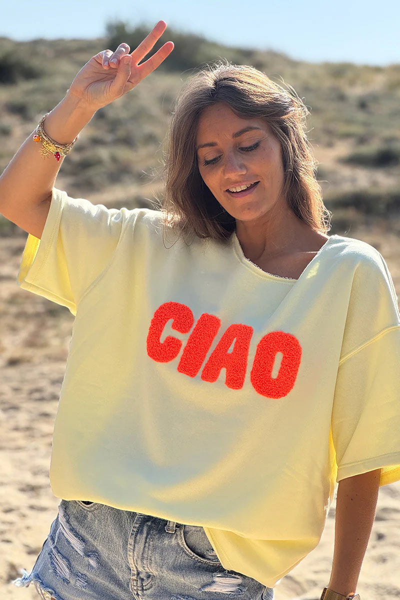 Butter Yellow “CIAO” Lightweight Slouchy Dolman Tee